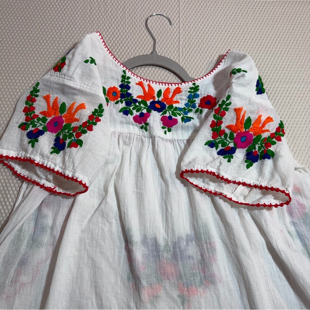 Superfussy Embroidered Tunic Boho Cottagecore Floral Mexican Style White Gauze - Picture 6 of 11